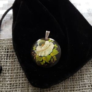 Russian wooden hand painted pendant